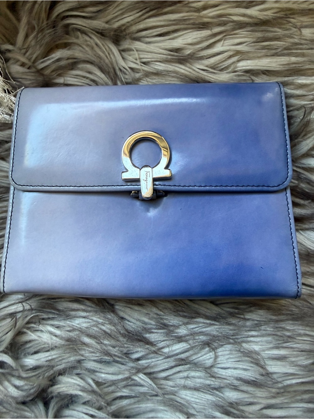 Salvatore Ferragamo Blue-Purple Leather Gancini Wristlet Clutch